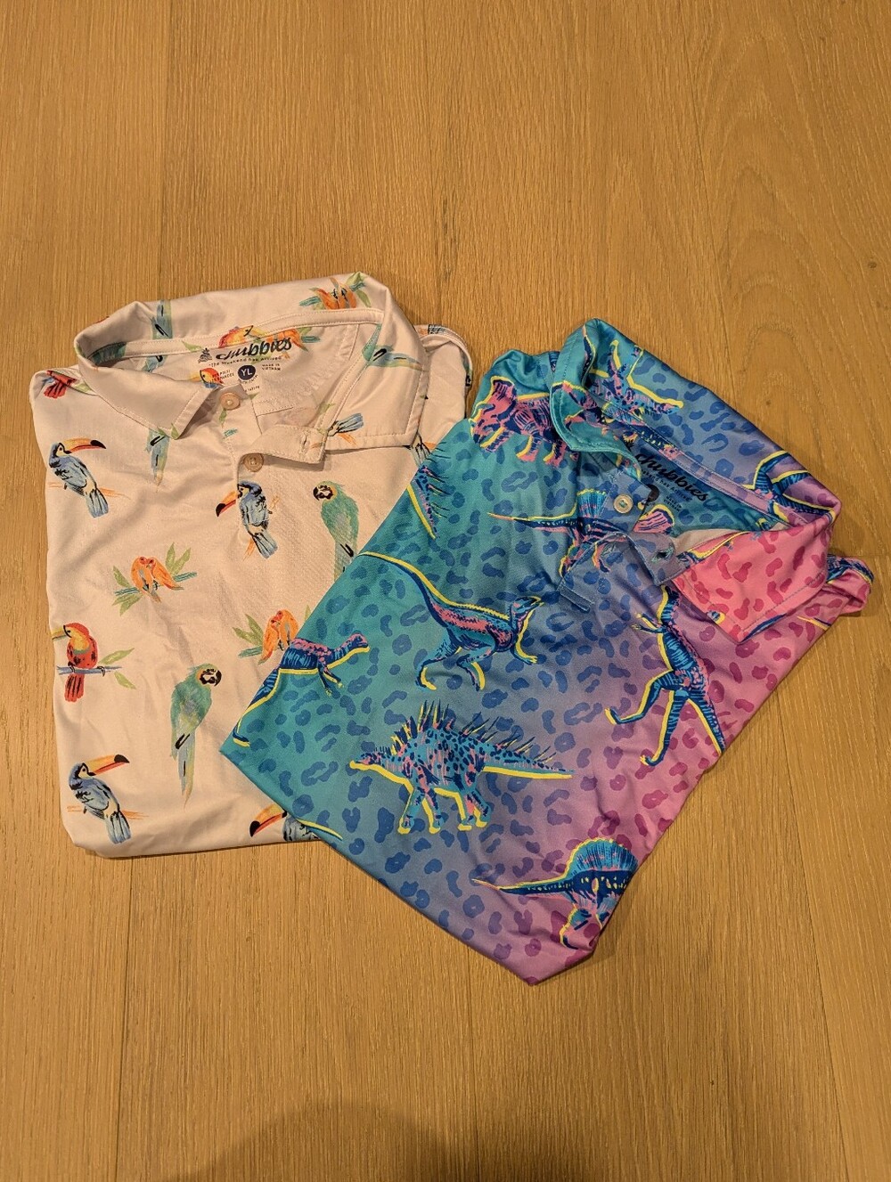 chubbies White Tropical Toucan Print Youth Button-Up And Dinosaur Print